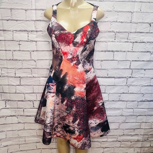Prabal Gurung Dresses & Skirts - Prabal Gurung Womens Blue Orange Abstract Silk Mini Fit & Flare Dress Size 6
